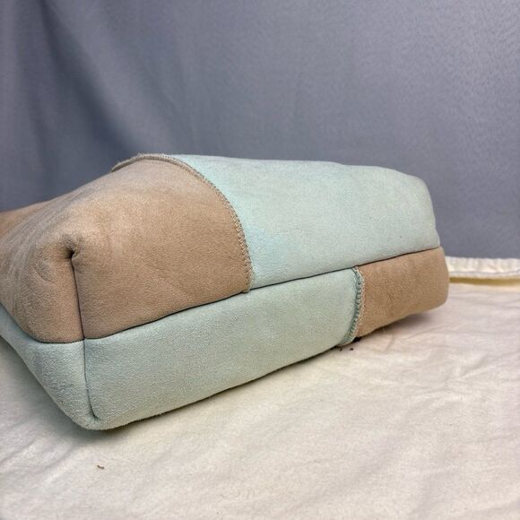 Ugg Tote Hobo Purse Shoulder Bag Bucket Sherpa Shearling Wool Baby Blue Tan - Picture 8 of 12